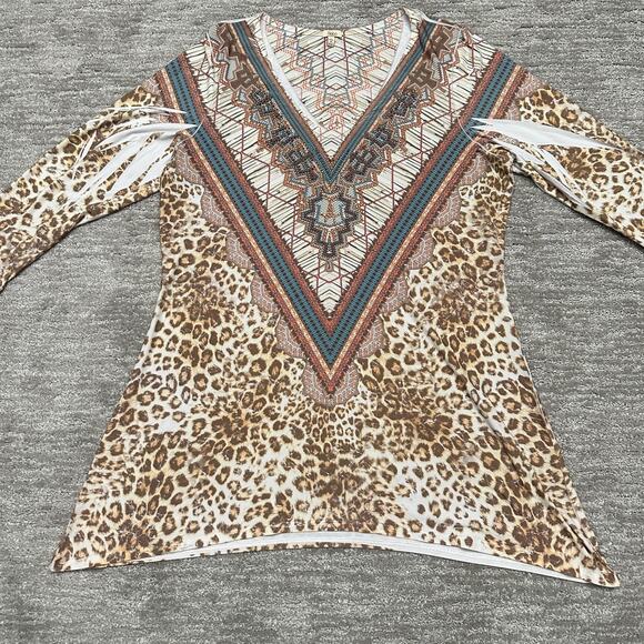 Reba Shirt Womens Large Leopard Print Embellished Western Boho Made in USA - Picture 4 of 12
